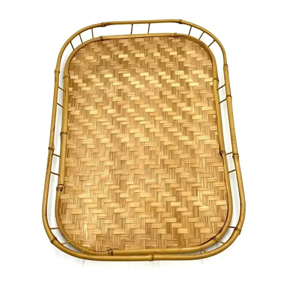 1 Vintage Bamboo Cane Tray Boho Home Decor